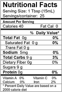 Nutritional Facts for Mount Dora Olive Oil Company Gravenstein Apple White Balsamic Vinegar.