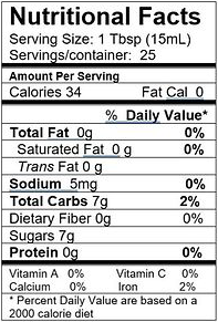 Nutritional Facts for Mount Dora Olive Oil Cascadian Wild Raspberry White Balsamic Vinegar