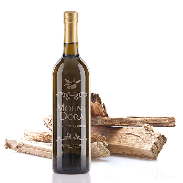 Four different size bottles of Mount Dora Olive Wood Smoked Infused Olive Oil