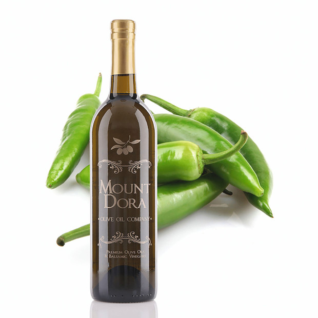 A 750mL bottle of Mount Dora Baklouti Green Chili Fused Olive Oil