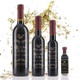 Four different size bottles of Mount Dora Olive Oil Company Champagne Dark Balsamic Vinegar.