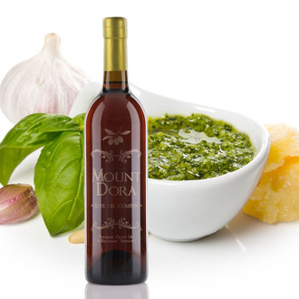 A 750mL bottle of  Mount Dora Spicy Calabrian Pesto Infused Olive Oil