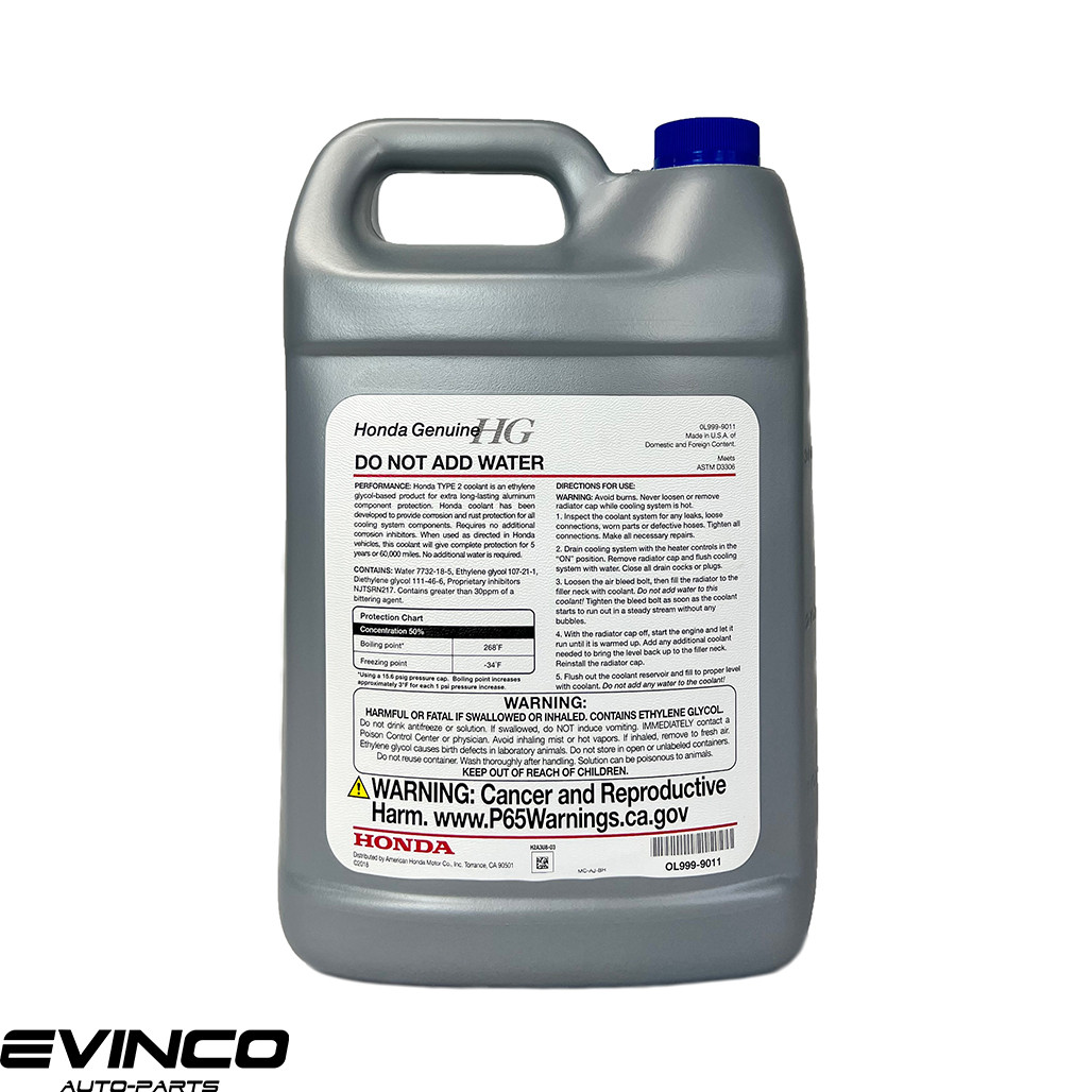 Honda Antifreeze Coolant TYPE 2 50/50 Prediluted 1 Gallon Evinco Auto