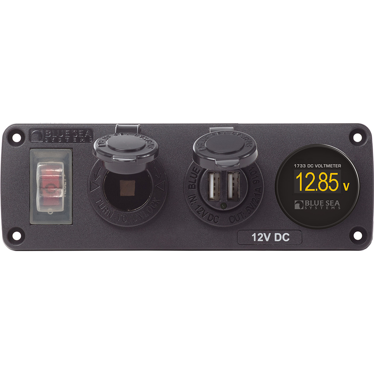 Blue Sea 4366 Water Resistant USB Accessory Panel - Circuit Breaker, 12V Socket, Dual USB Charger, Mini Voltmeter [4366]