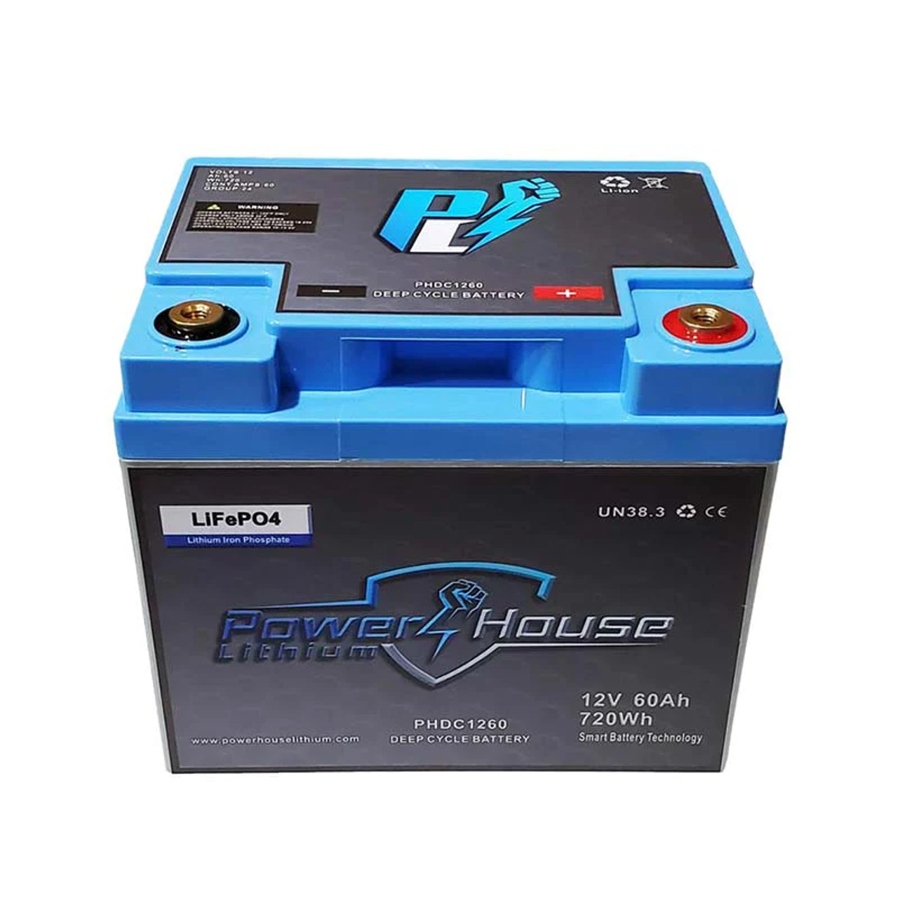 PowerHouse Lithium Battery - 12V 60Ah Deep Cycle (front view)
