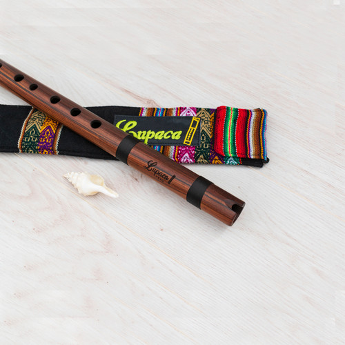 quenacho flute made in jacaranda wood with case of peruvian cloth