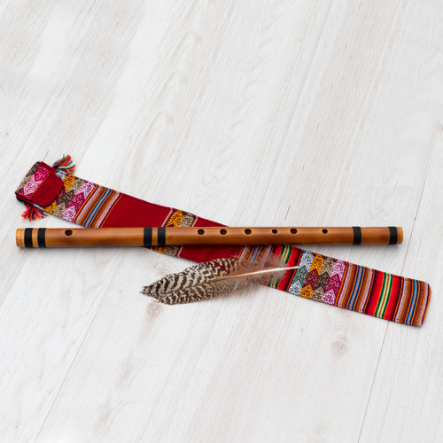 horizontal flute from bamboo tuned in E minor with peruvian cloth case