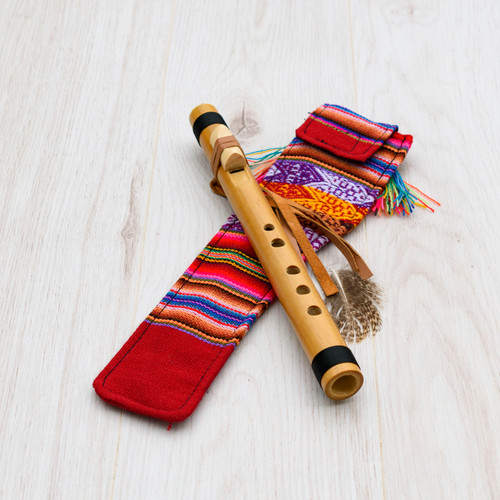 Mini NAF ~ Native Flute of Bamboo in pocket size, ideal to take with you everywhere and it has a beautiful case of Peruvian Cloth