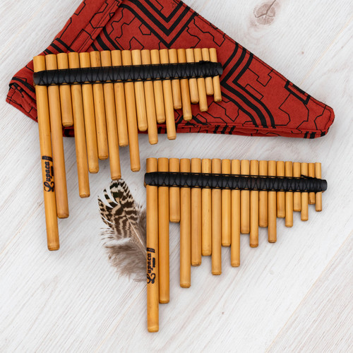 kit of flutes of andean panpipes from bamboo with case of peruvian cloth