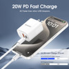 ESEEKGO 20W Fireproof Travel Adapter w/ 4FT Type-C To 8 PIN Fast Charging Cable (20W / US / 2 Ports) - White