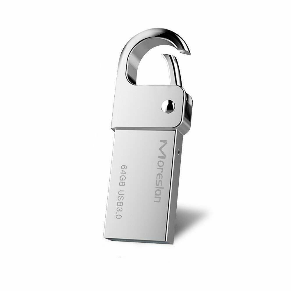 Moreslan 64GB USB Flash Drive USB 3.0 Keychain USB Stick Waterproof Aluminum Memory Stick - Silver