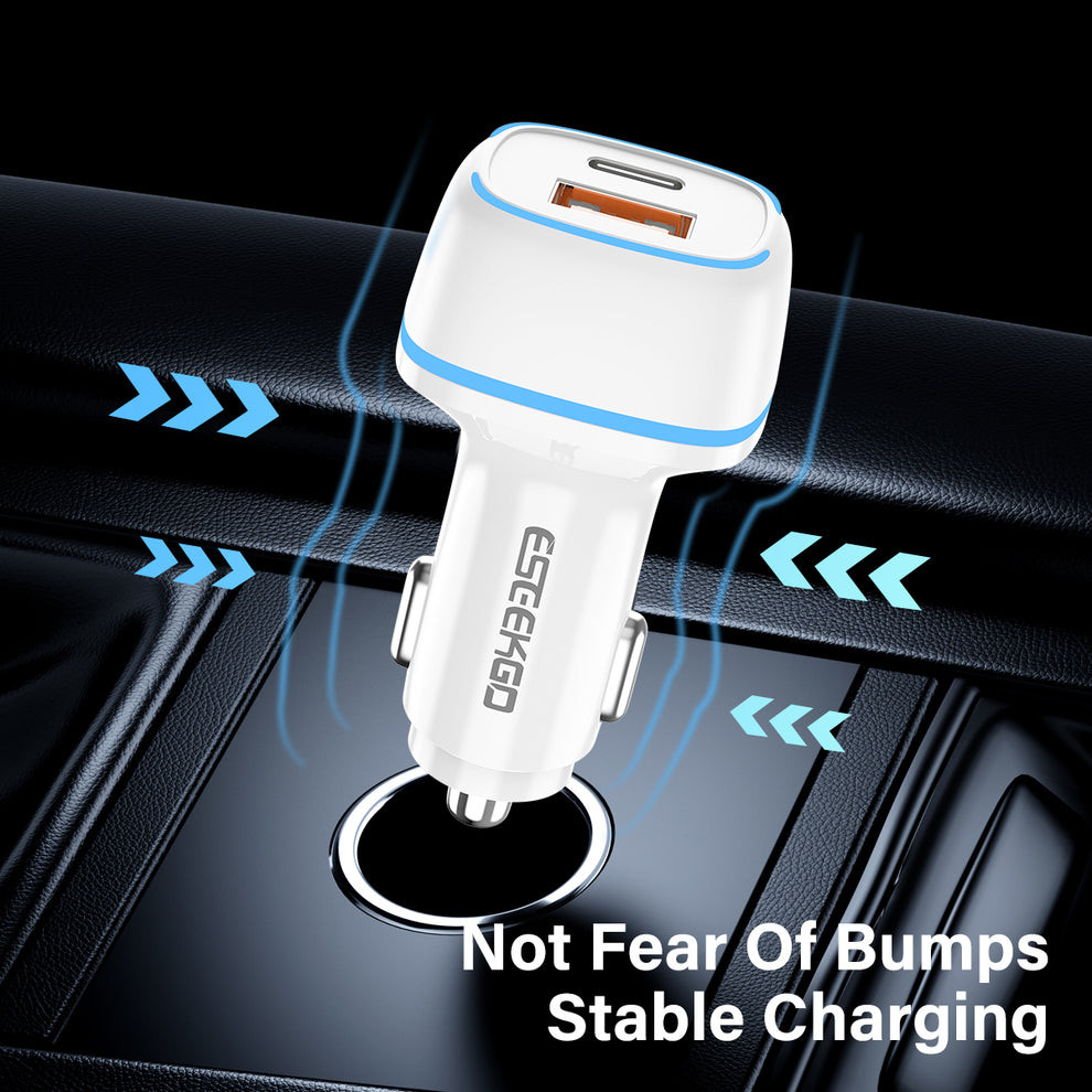 ESEEKGO USB & Type-C 38W LED Car Charger - White