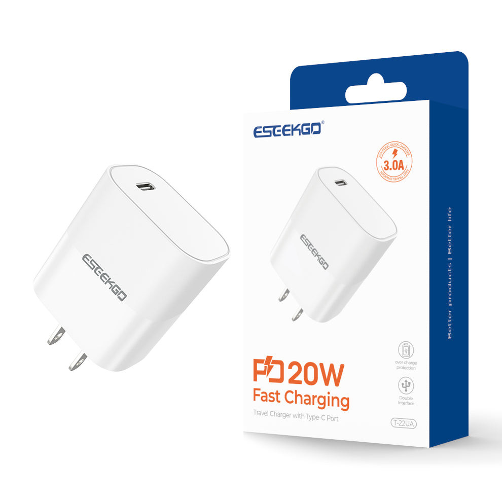 ESEEKGO 20W Fireproof Type-C Port Travel Adapter - White
