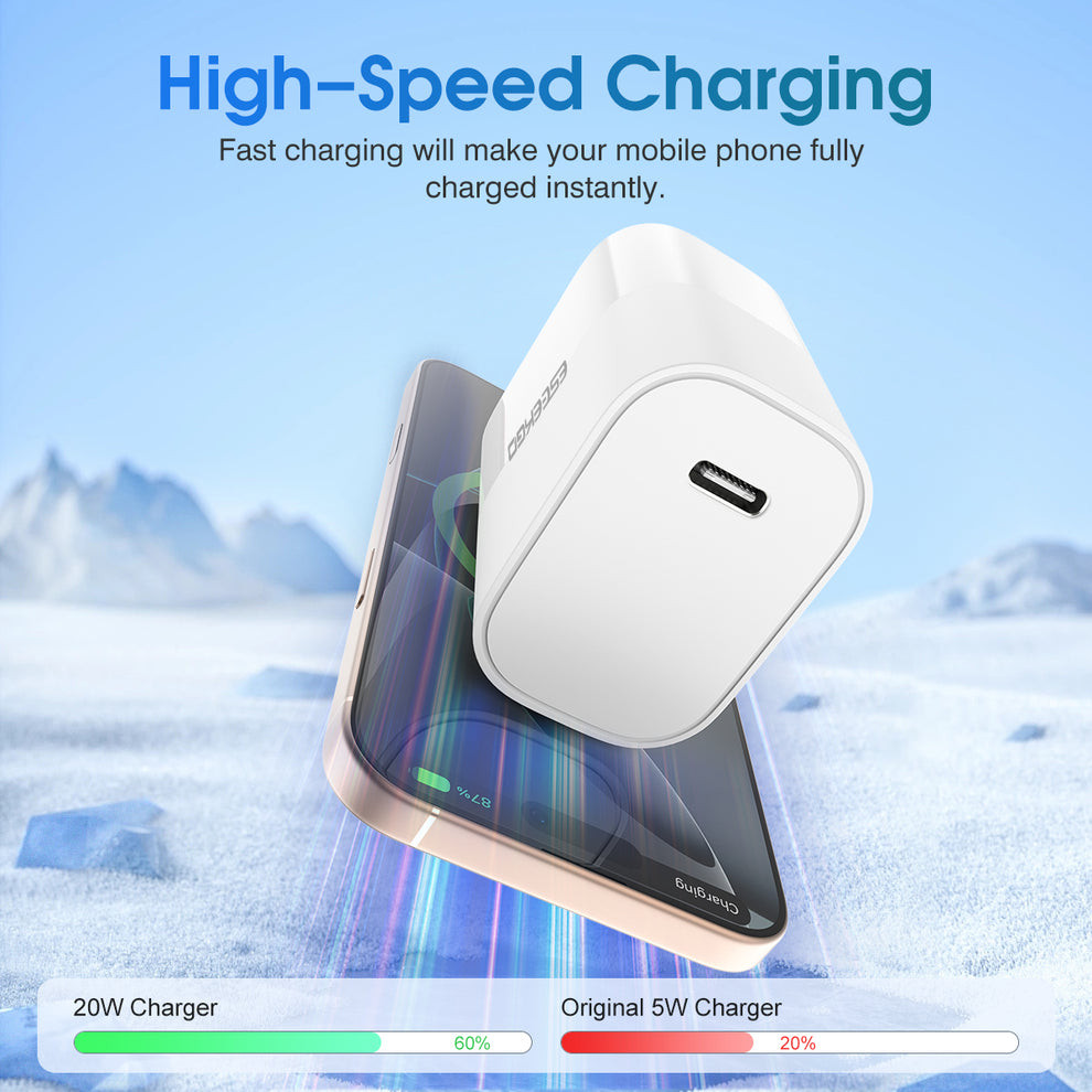 ESEEKGO 20W Fireproof Type-C Port Travel Adapter - White