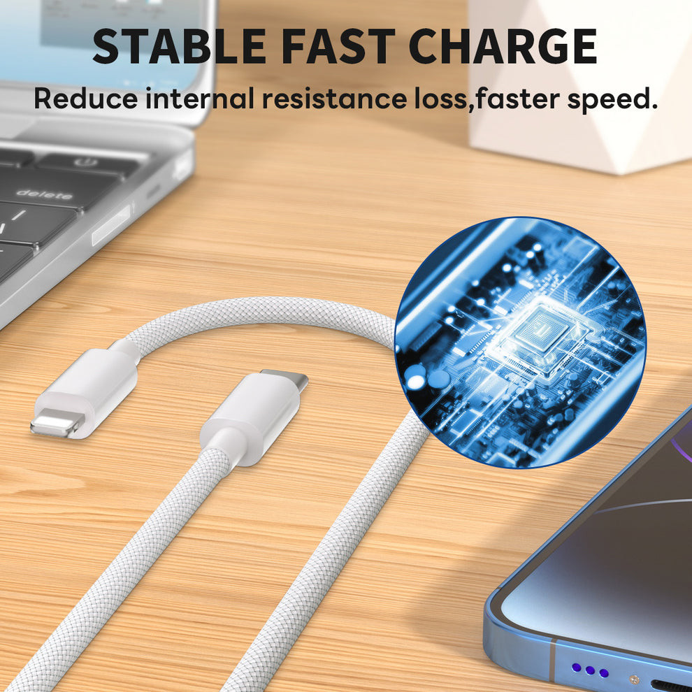 ESEEKGO G-112C Braided 27W 3.0A 4FT Type-C to 8 PIN Data Cable - White