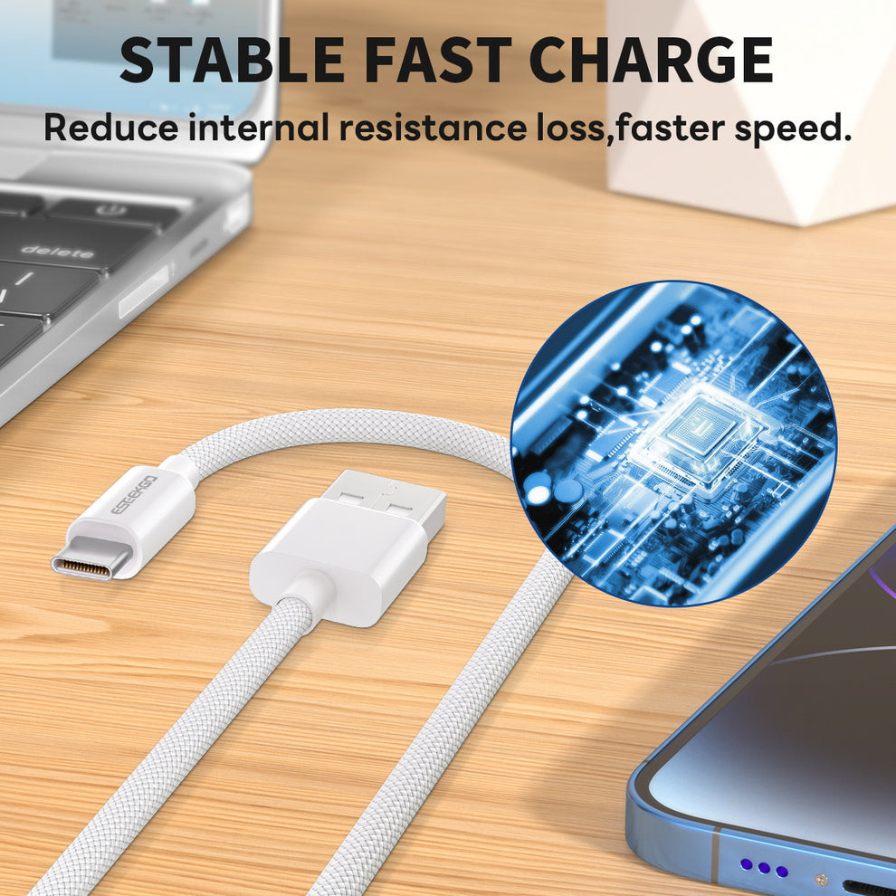 ESEEKGO G-102C Braided 2.0A 4FT USB to Type-C Data Cable - White