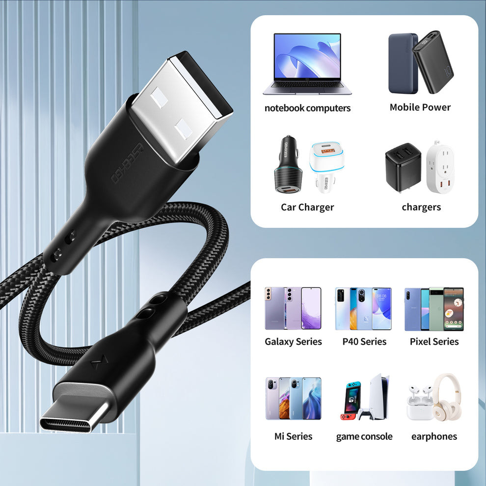 ESEEKGO G-31B 4FT Nylon Braided 3.0A 4FT USB To Type-C Data Cable 