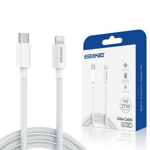 ESEEKGO G-112C Braided 27W 3.0A 4FT Type-C to 8 PIN Data Cable - White