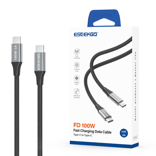 ESEEKGO ES-C200 USB-C To USB-C 100W/5A 2M/6.6FT Data Cable - Black