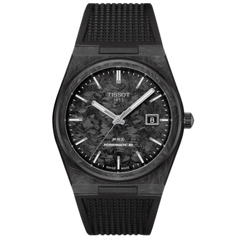 TISSOT POWERMATIC 80 腕時計 ブラック Tissot PRX Powermatic 80 40.5mm Black Dial PVD Men's Watch