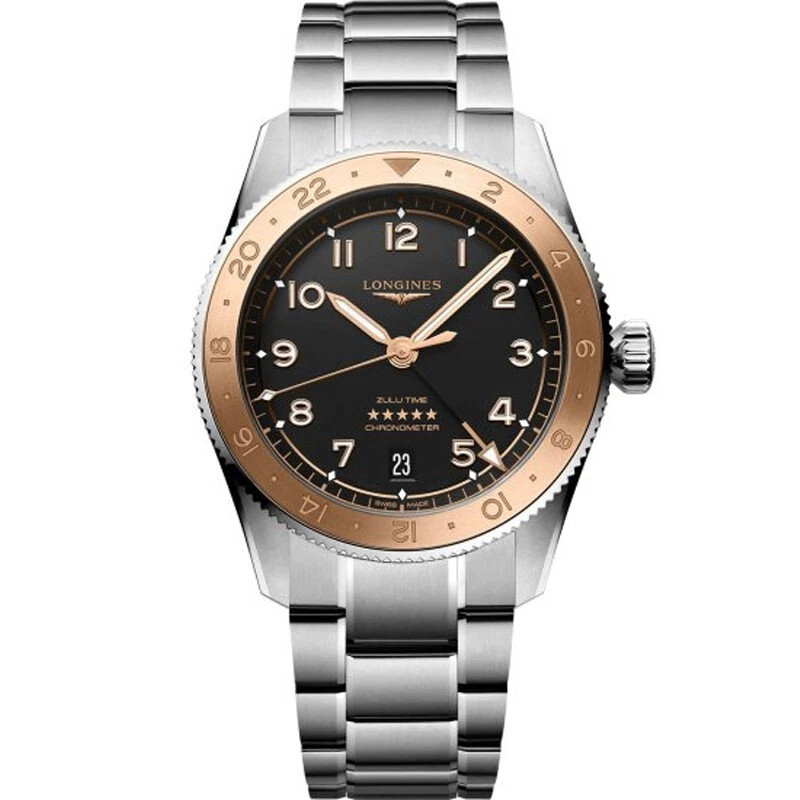 LONGINESゴールド ブラック 腕時計 Longines Spirit Zulu Time Automatic 39mm Black Dial Two-Tone