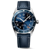 New Longines Spirit Zulu Time 39mm Blue Dial GMT Leather Men's Watch