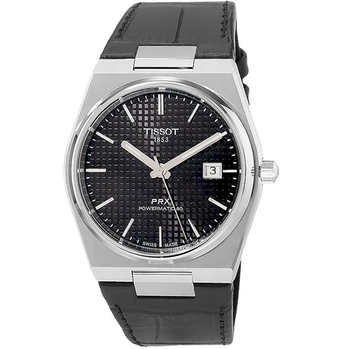 Tissot PRX Powermatic 80 40mm Black Dial Leather Men's Watch T1374071605100