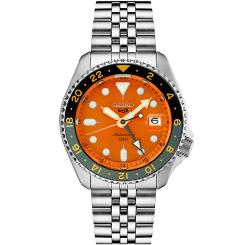 Seiko 5 Sports GMT Automatic 42.5mm Orange Dial Steel Men's Watch SSK005