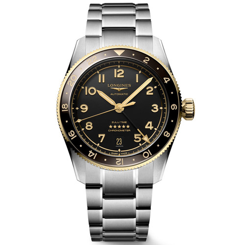 LONGINESゴールド ブラック 腕時計 Longines Spirit Zulu Time Automatic 39mm Black Dial Two-Tone