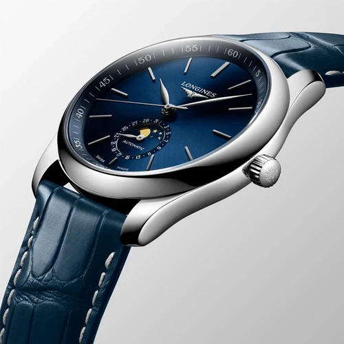 Longines Master Collection Moonphase Automatic 40mm Sunray Blue Dial Leather Men's Watch L29094920