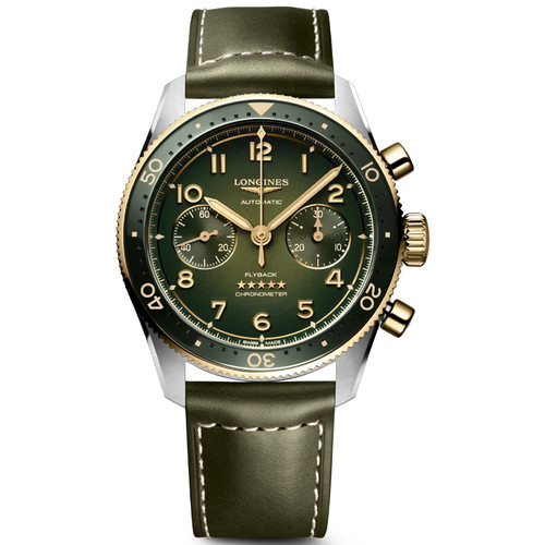 Longines Spirit Flyback 42mm Chronograph Green Sunray Dial Men's Watch