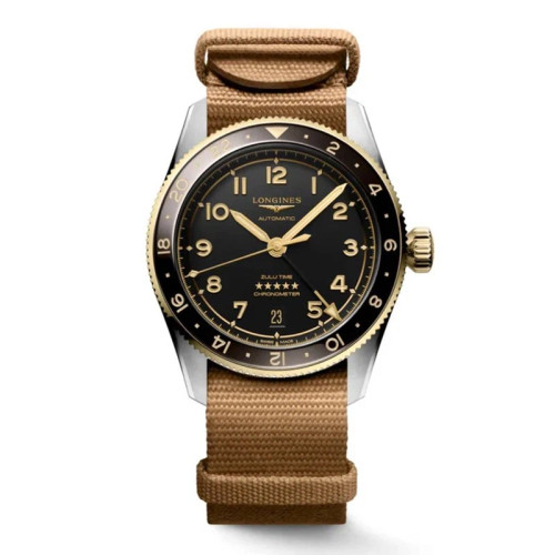 Longines Spirit Zulu Time Automatic 39mm Black Dial Two-Tone