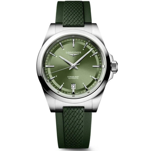 Longines Conquest 38MM Green Dial Rubber Men's Watch