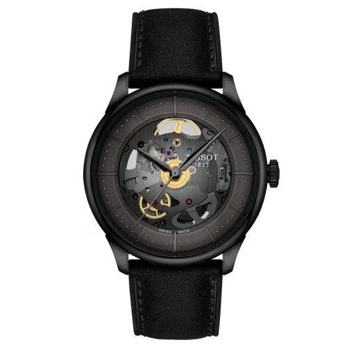 Tissot Chemin Des Tourelles 39mm Skeleton Black PVD Men's Watch T1398363644100