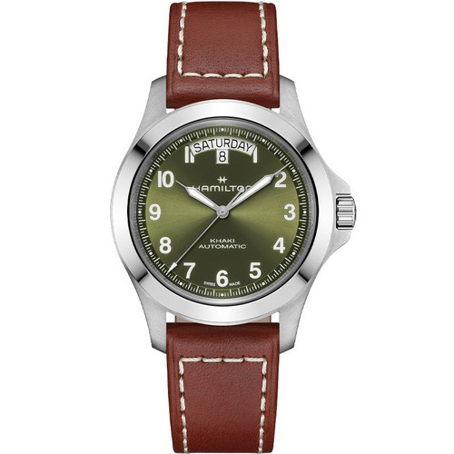 Hamilton Khaki Field King 40mm Green Dial Brown Leather Strap Men's Watch H64475560