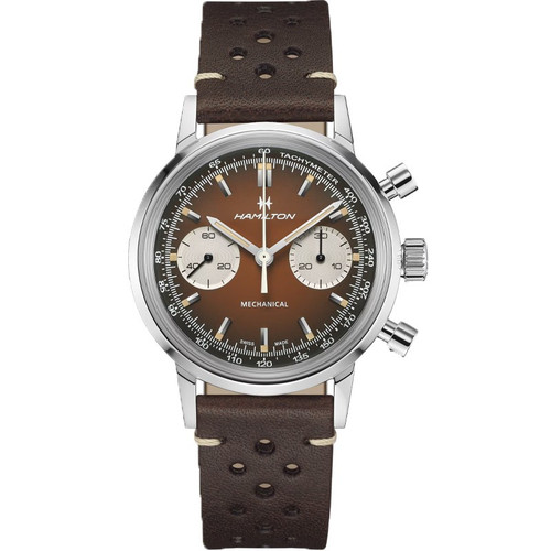 Hamilton American Classic Intra-Matic Chronograph H 40mm Brown Dial Brown Leather Strap Men's Watch H38429591
