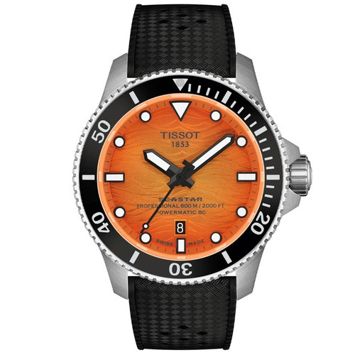 Tissot Seastar 2000 Powermatic 80 44mm Orange Dial Men's Watch T1209071728100