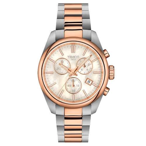 Tissot PR 100 Chronograph 36mm White Mother-of-Pearl Two-Tone Women's Watch T1502172211100