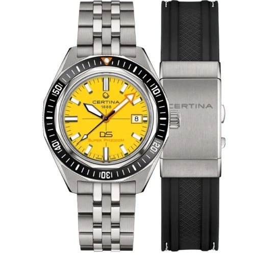 Certina DS Super PH2000M 43mm Yellow Dial Titanium Automatic Dive Watch C0506074436102