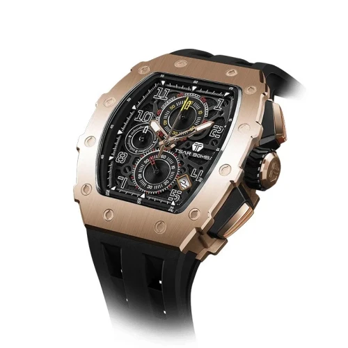 TSAR BOMBA Elemental 43mm Black Dial Men's Quartz Chronograph TB8204Q-04