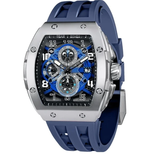 TSAR BOMBA Elemental II 46mm Blue Dial Men's Quartz Sports Watch TB8211Q-03