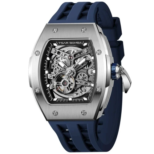 TSAR BOMBA Elemental Skeleton 45mm Silver Skeleton Dial Men's Automatic Skeleton Watch TB8228A-01