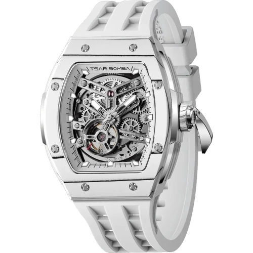 TSAR BOMBA Elemental Carbon 45mm Silver Skeleton Dial Men's Carbon Automatic Skeleton Watch TB8228CF-04