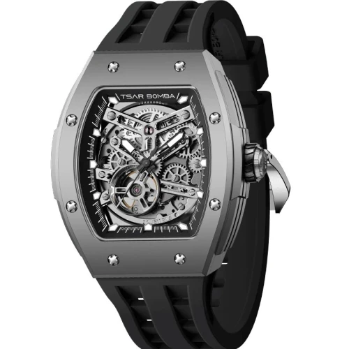 TSAR BOMBA Elemental Titanium 45mm Black Skeleton Dial Men's Titanium Automatic Skeleton Watch TB8228T-01