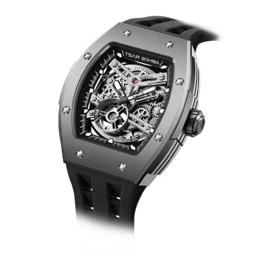 TSAR BOMBA Elemental Titanium 45mm Black Skeleton Dial Men's Titanium Automatic Skeleton Watch TB8228T-01
