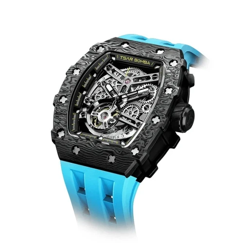 TSAR BOMBA Elemental Carbon 43mm Black Skeleton Dial Men's Carbon Automatic Skeleton Watch TB8208CF-41