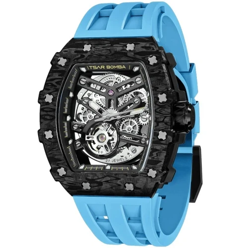 TSAR BOMBA Elemental Carbon 43mm Black Skeleton Dial Men's Carbon Automatic Skeleton Watch TB8208CF-41