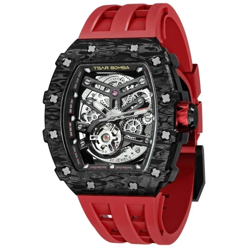 TSAR BOMBA Elemental Carbon 43mm Black Skeleton Dial Men's Carbon Automatic Skeleton Watch TB8208CF-39