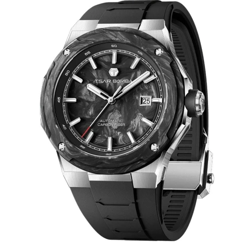 TSAR BOMBA Electron Carbon-X II 45mm Black Carbon Fiber Dial Men's Carbon Automatic Sports Watch TB8230-01