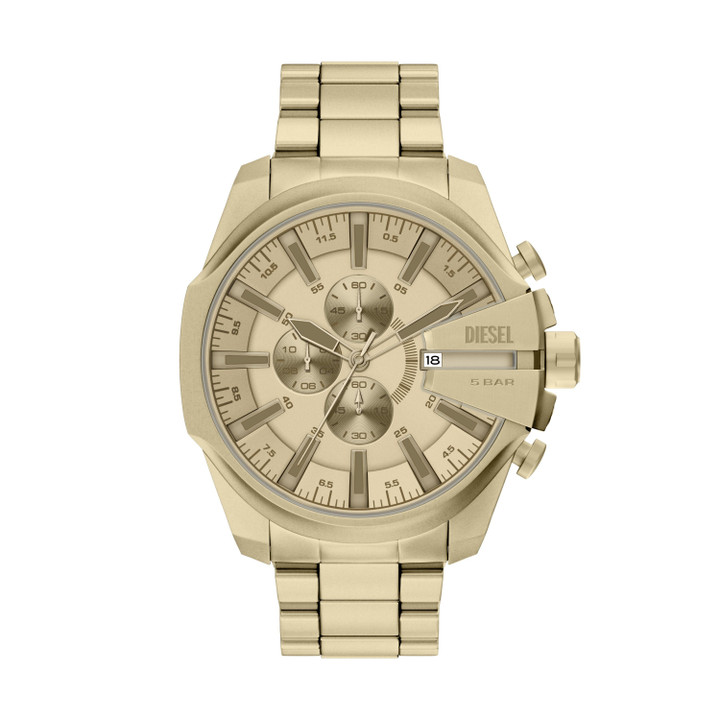 Diesel Mega Chief Slim 48mm Gold Dial Men's Quartz Chronograph Watch DZ4716